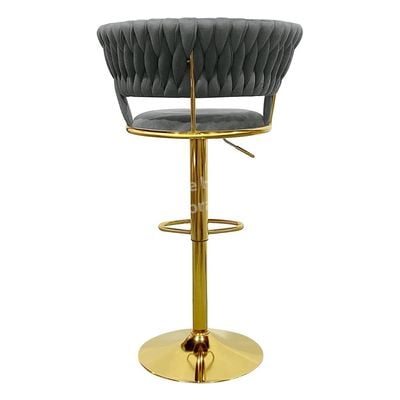 Maple Home Velvet Bar Stool Chair Metal Leg Adjustable High Backrest 360° Open Back Upholstered Seat Kitchen Home Office Bar Restuarant Furniture