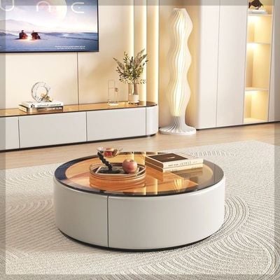 Led Tv Table And Coffee Tables Set - Glass Top Grey - 200Cm