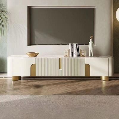 Modern Luxury Tv Table Beige And Golden Accent 180Cm