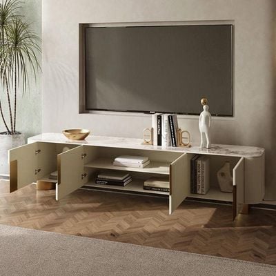 Modern Luxury Tv And Coffee Tables Set Beige And Golden Accent 180Cm