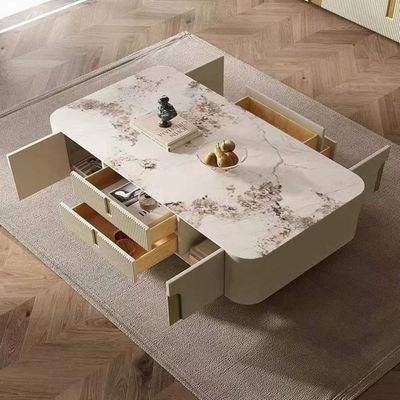 Modern Luxury Tv And Coffee Tables Set Beige And Golden Accent 180Cm