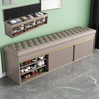 Shoe Storage Bench With Uphlostered Seat Beige 180Cm