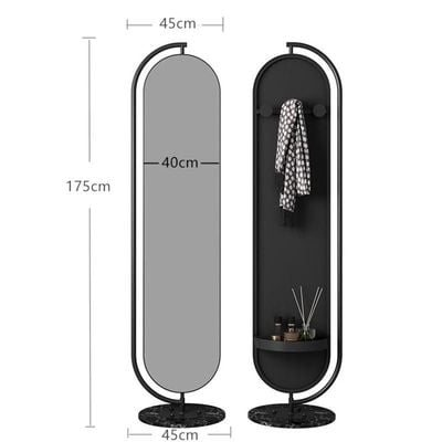 Floor Mirror Metal Frame Marble Base And Back Hanger Black 175Cm