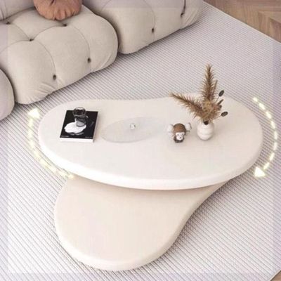 Rotating Top Coffee Table - White Top And Beige Base 120Cm