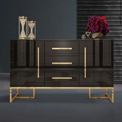 Console Table Black With Matt Gold Accent 150Cm