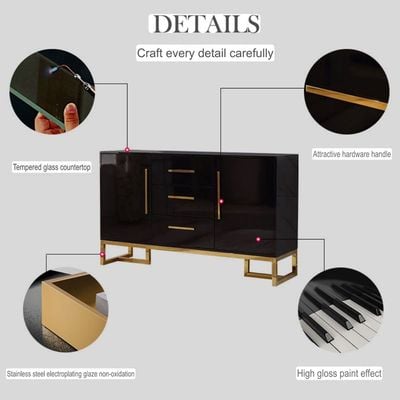 Console Table Black With Matt Gold Accent 150Cm