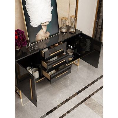 Console Table Black With Matt Gold Accent 150Cm