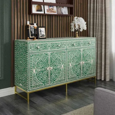 Jade Sideboard Buffet - Green & White Bone Inlay