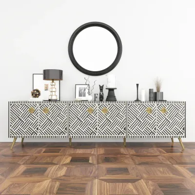 Ameerah TV Unit - Black &White Bone Inlay