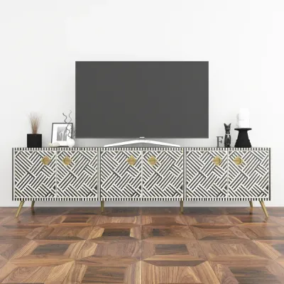 Ameerah TV Unit - Black &White Bone Inlay