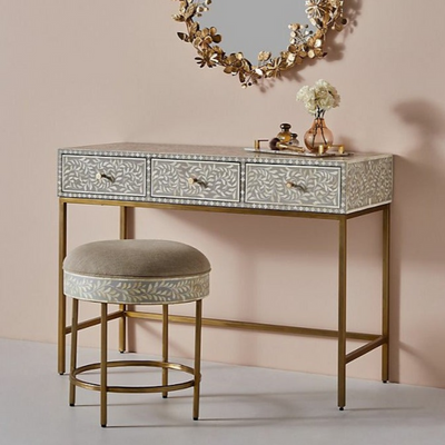 Seema Dresser Console & Stool - Grey Bone Inlay