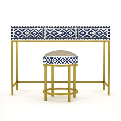 Inayat Dresser Console & Stool - Navy Blue Bone Inlay