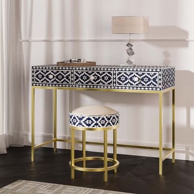 Inayat Dresser Console & Stool - Navy Blue Bone Inlay