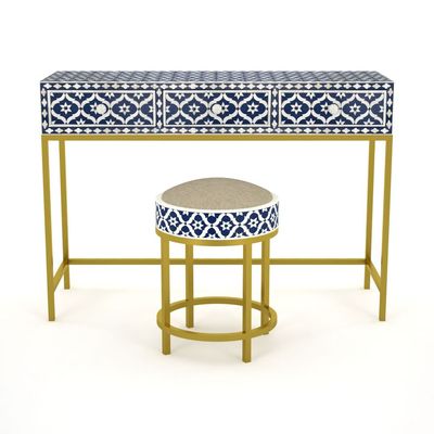 Inayat Dresser Console & Stool - Navy Blue Bone Inlay