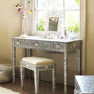 Iris Console Dresser & Stool - Black Mother of Pearl Inlay