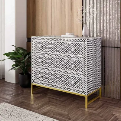 Yasmine Chest of Drawers - Black & White Bone Inlay