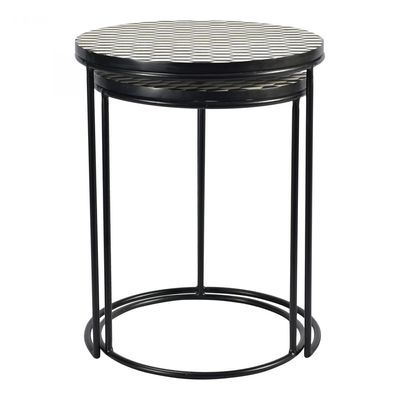 Kabir Nesting Side Table - Black & White Bone Inlay