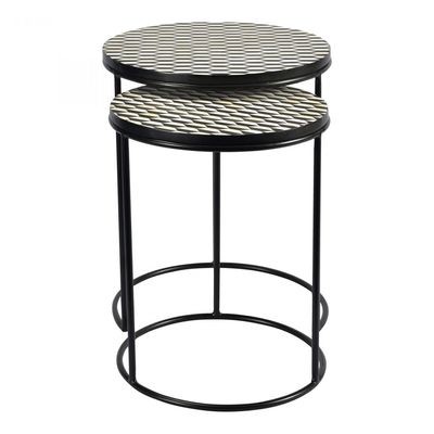 Kabir Nesting Side Table - Black & White Bone Inlay