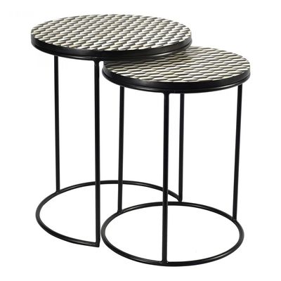 Kabir Nesting Side Table - Black & White Bone Inlay