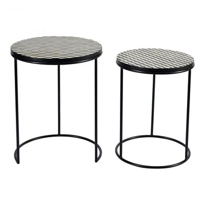 Kabir Nesting Side Table - Black & White Bone Inlay