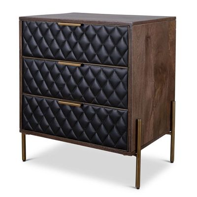 Liwa Side Drawer - Black Leather