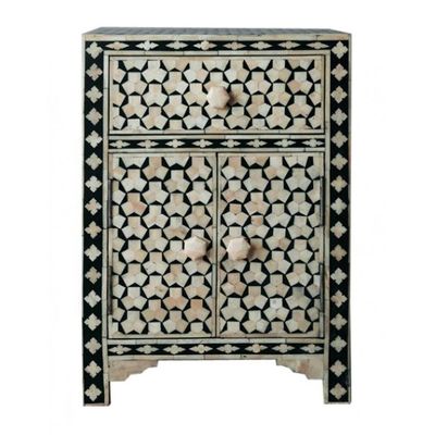 Vaan Side Drawer - Black & White Bone Inlay 