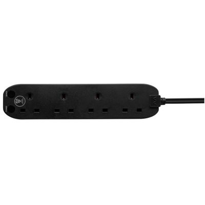 Masterplug SRG4210NB-ME 2m Extension Cord – 4 Sockets Surge Protected Power Cable Extender, Wire Extension with Safety Shutters, Black
