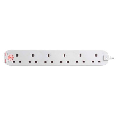 Masterplug SRG6210N-ME 2m Extension Cord – 6 Sockets Surge Protected Power Cable Extender, Wire Extension with Safety Shutters, Black