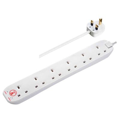 Masterplug SRG6210N-ME 2m Extension Cord – 6 Sockets Surge Protected Power Cable Extender, Wire Extension with Safety Shutters, Black