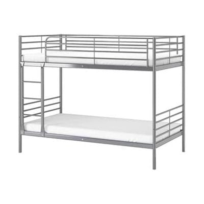 Empire Furniture Metal Bunk Bed with 2 Mattresses, Silver, 190L x 90W x 170H