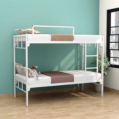 Heavy Duty Steel Bunk Bed Frame with Safety Guard Rails, Ladder (White) – Space-Saving, Durable, Twin Over Twin, Easy Assembly, Ideal for Small Rooms (No Mattress)