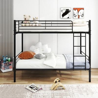 Empire Furniture Single Bunk Bed Frame, with Ladder and Underbed Storage, 160 x 198x 96, Black