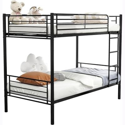 Empire Furniture Single Bunk Bed Frame, with Ladder and Underbed Storage, 160 x 198x 96, Black