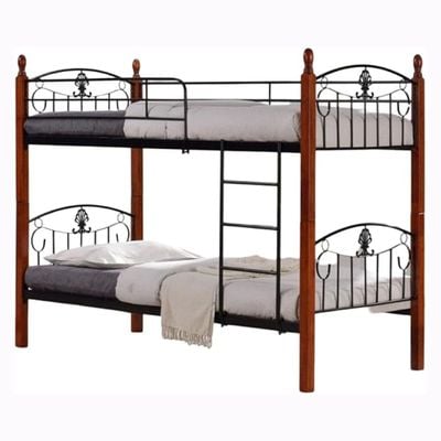 Empire Furniture Twin Over Twin Wooden Bunk Bed,Heavy-Duty Double Decker with Guard Rails for Homes, Cherry Finish, 190 cm x 97 cm x 150 cm