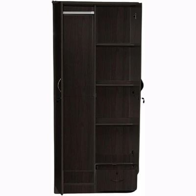 Empirefurniture 2 Door Wooden Wardrobe with Lockable Doors, Front Mirror, Cupboard, and Storage Drawer – Modern Bedroom Cabinet with Shelves and Hanging Rod (Wenge)