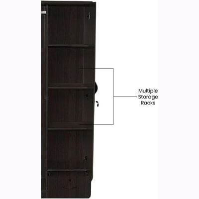 Empirefurniture 2 Door Wooden Wardrobe with Lockable Doors, Front Mirror, Cupboard, and Storage Drawer – Modern Bedroom Cabinet with Shelves and Hanging Rod (Wenge)