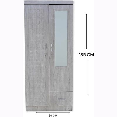 Empirefurniture Wooden Wardrobe with 2 Lockable Doors, Front Mirror, Cupboard, and Storage Drawer – Modern Bedroom Cabinet with Shelves and Hanging Rod (Maple)