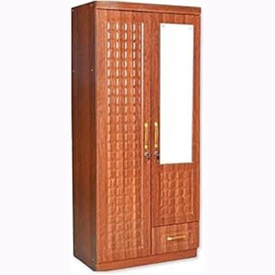 Empirefurniture Wooden Wardrobe with 2 Lockable Doors, Front Mirror, Cupboard, and Storage Drawer – Modern Bedroom Cabinet with Shelves and Hanging Rod (Cherry)