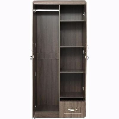 Empirefurniture Wooden Wardrobe with 2 Lockable Doors, Front Mirror, Cupboard, and Storage Drawer – Modern Bedroom Cabinet with Shelves and Hanging Rod (Oak)