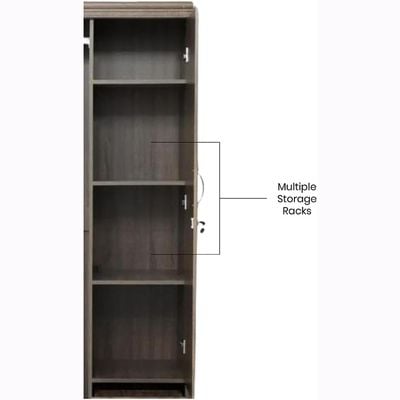 Empirefurniture Wooden Wardrobe with 2 Lockable Doors, Front Mirror, Cupboard, and Storage Drawer – Modern Bedroom Cabinet with Shelves and Hanging Rod (Oak)