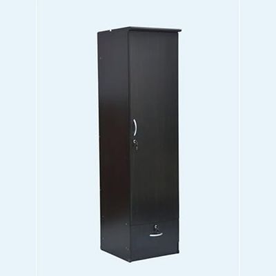 Rustic Solid Wood 1 Door Wardrobe Cabinet with Drawer, Lock, Keys, and Shelves, Suitable for small rooms - 50 x 52 x 190 cm Black Finish