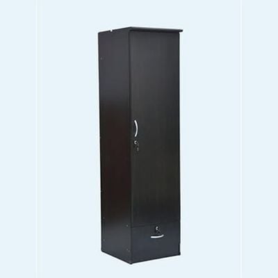 Rustic Solid Wood 1 Door Wardrobe Cabinet with Drawer, Lock, Keys, and Shelves, Suitable for small rooms - 50 x 52 x 190 cm Black Finish