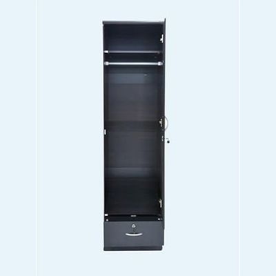 Rustic Solid Wood 1 Door Wardrobe Cabinet with Drawer, Lock, Keys, and Shelves, Suitable for small rooms - 50 x 52 x 190 cm Black Finish