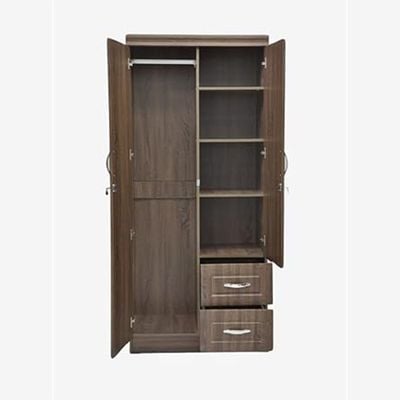 Empire Furniture Best 2-Door Wooden Wardrobe Cabinet with 2 Lockable Drawers - Stylish, Durable for Modern Homes Wooden Wardrobe with Shelves and Drawers, 200cm x 100cm x 60cm, Brown in Oak Finish.