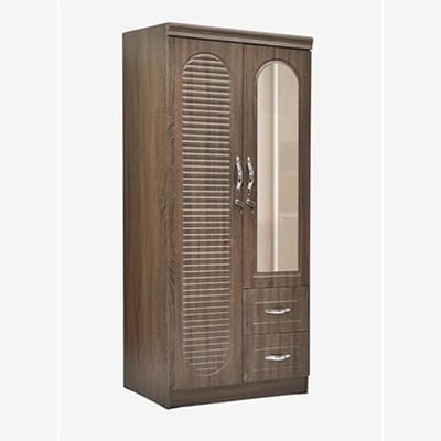 Empire Furniture Best 2-Door Wooden Wardrobe Cabinet with 2 Lockable Drawers - Stylish, Durable for Modern Homes Wooden Wardrobe with Shelves and Drawers, 200cm x 100cm x 60cm, Brown in Oak Finish.