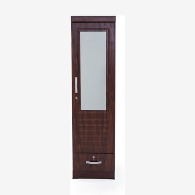 Empire Furniture Wooden Wardrobe Cabinet, Single Door with Mirror and Drawer, Mahogany (Brown/Black), 190x51x53 cm