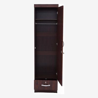 Empire Furniture Wooden Wardrobe Cabinet, Single Door with Mirror and Drawer, Mahogany (Brown/Black), 190x51x53 cm