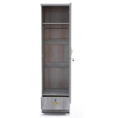 Rustic Solid Wood 1 Door Wardrobe Cabinet with Drawer, Lock, Keys, and Shelves, Suitable for small rooms - 50 x 52 x 190 cm Light Brown Finish