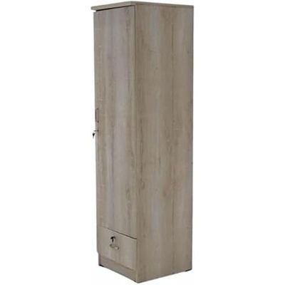 Rustic Solid Wood 1 Door Wardrobe Cabinet with Drawer, Lock, Keys, and Shelves, Suitable for small rooms - 50 x 52 x 190 cm Light Brown Finish