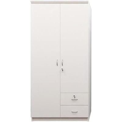 Modern White Wardrobe for Bedroom - Empire Furniture Heavy Duty Solid Wood Wardrobe 2-Door Closet with Secure Storage & Lockable 2 Drawers